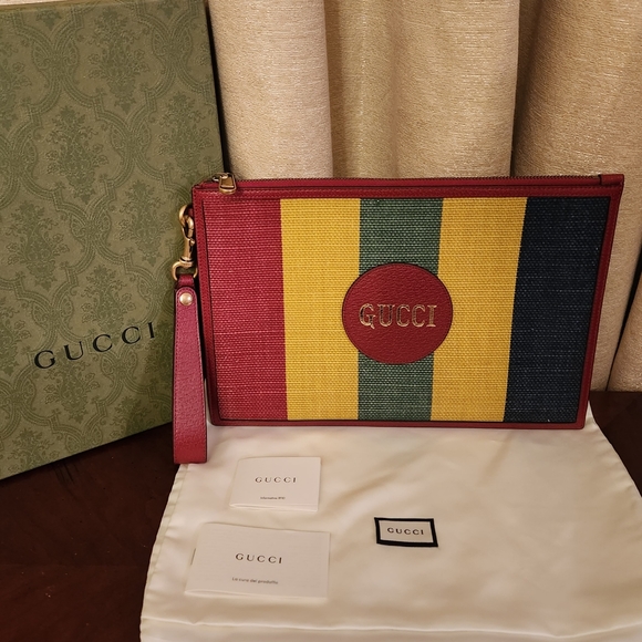 Gucci Baiadera Striped Canvas Clutch Wristlet 625602